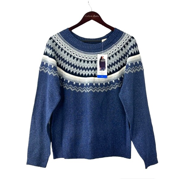 Weatherproof Sweaters - Original Weatherproof Vintage Womens Indigo Blue Size L Fairisle Sweater Top U4